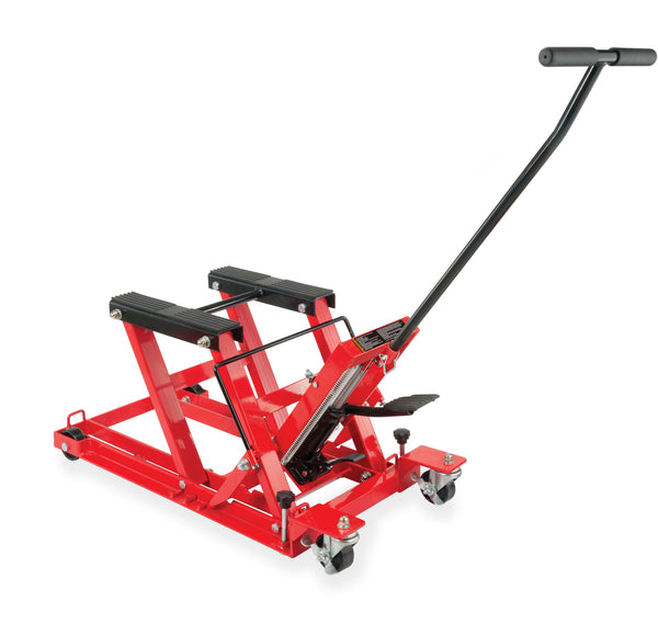 LARIN ATVJ3 1500 LB Motorcycle/ATV Jack Lift – Heavy-Duty Hydraulic Lift with Foot Pump, Safety Lock, and Tie-Down Loops